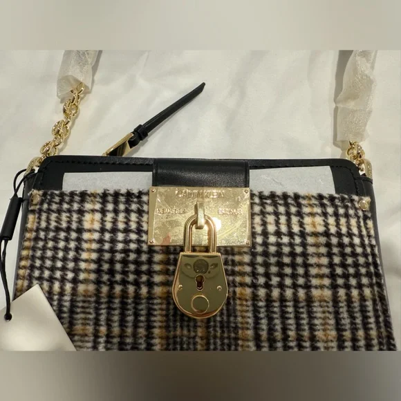 Calvin Klein Camille Daytona Crossbody Bag - Plaid and Leather with Gold Lock - Picture 3 of 4